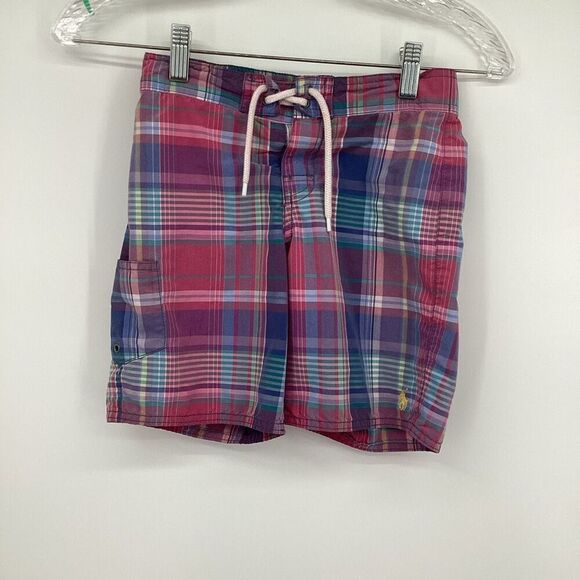 Boys Polo‎ Ralph Lauren Plaid Swim Trunks -6 madras - Picture 1 of 4